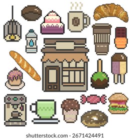 Conjunto de café Pixel Art