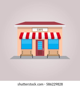 Cafe shop building front isolated vector illustration in flat design style