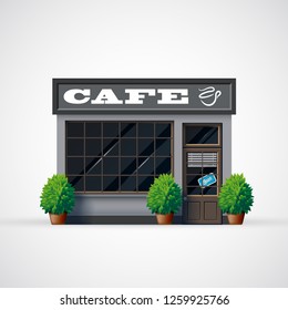 Cafe shop icon. Shop facade icon. Retro style