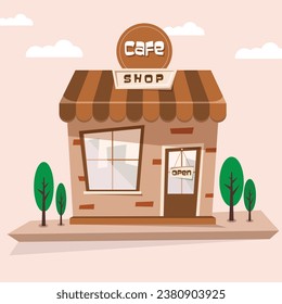 Ilustración de la cafetería con árbol
