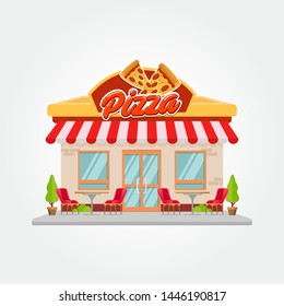 Cafe shop and restaurant building vector flat design illustration