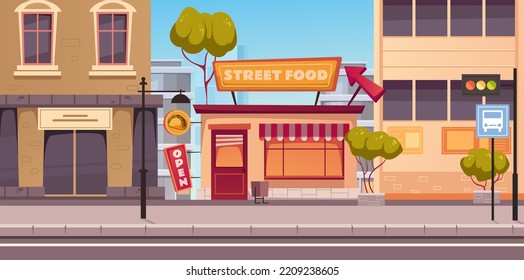 Cafe shop street store coffee house city town outside concept. Vector graphic design element illustration