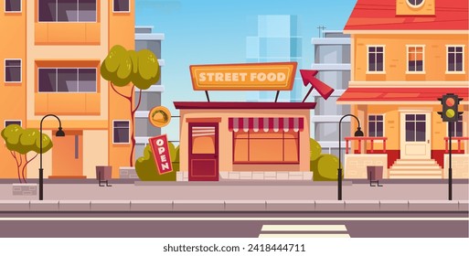 Cafe shop street store coffee house city town outside concept. Vector graphic design element illustration