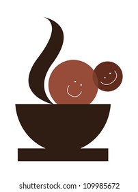 Cafe sign, coffee cup with steam, coffee network