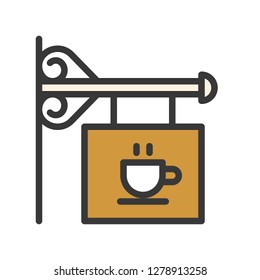 Cafe sign vector, coffee related filled design editable stroke icon
