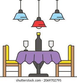 Cafe Sitting Area Concept, Date night Dinner Vector Line Icon Design, Hotel and Motel Services Symbol, Vacations Rental Sign, Restaurant Supplies Stock Illustration