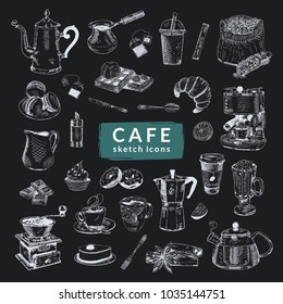 "Cafe" sketch icons set. Hand drawn illustrations. Eps10 vector.