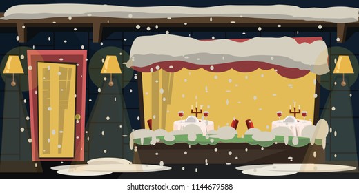 cafe in snow vector illustration 