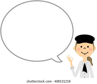Cafe staff with blank text bubble,Balloon