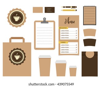 Cafe Stationery, Coffee shop Branding Mock-up, vector menu