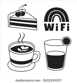 Cafe sticker design set black and white