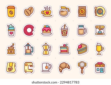 Cafe Sticker Icons Doodle Coloring Vector