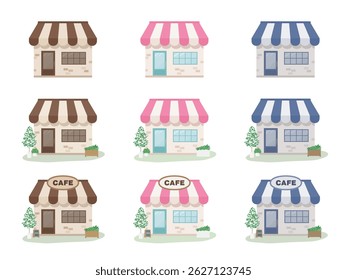 Cafe store exterior illustration set