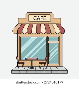 Ilustración plana del edificio de la tienda de café