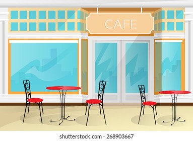 Cafe Street Coffee Shop Chairs Table Vector Illustration