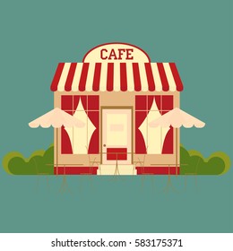 Cafe Street shop building facade small store front restaurant design detailed illustration Vector