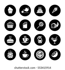 Cafe, Sweet, baked, desserts and coffee icons set