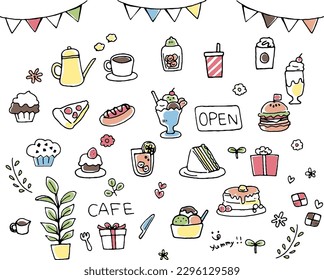 Cafe and sweets cute illustration icon set