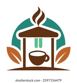 Cafe Symbol Vector Art Illustration Design - Coffee Shop Icon, Beverage Logo
