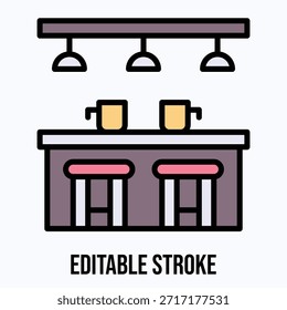 Cafe Table and Chair Icon Isolated Vector Lineal Colour Style Icon, Editable Stroke