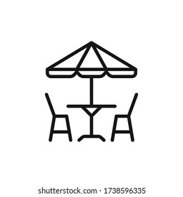 Cafe table with chairs and parasol icon vector illustration