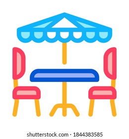 cafe table chairs and umbrella icon vector. cafe table chairs and umbrella sign. color symbol illustration