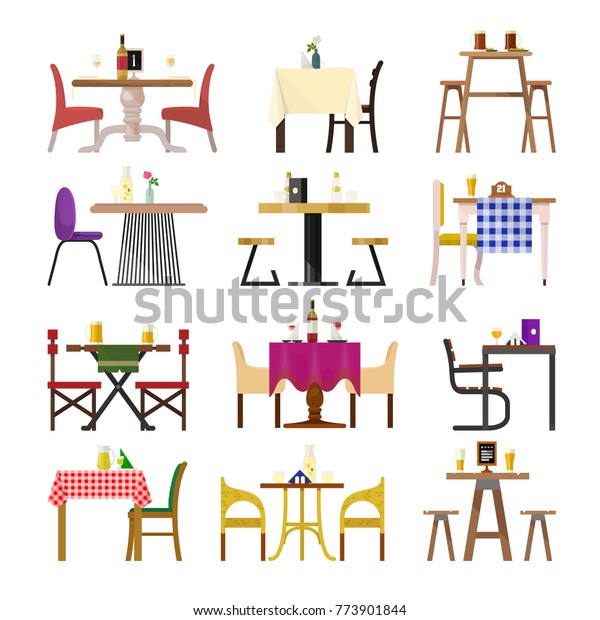 白い背景にカフェテリアイラストで ベクター食堂のテーブルとロマンチックな昼食のディナーデート用の椅子を設置したレストランのカフェテーブル のベクター画像素材 ロイヤリティフリー
