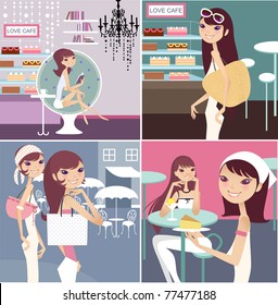 cafe tea break collections with lady