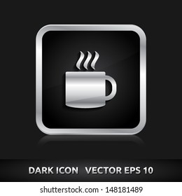 Cafe tea break icon | color dark black silver metal grey white | icon set | abstract vector symbol | template design | shadows shiny | business button | abstract 3d