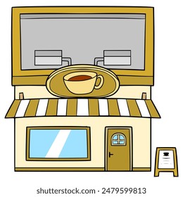 cafe top-down view building illustration hand drawn isolated vector