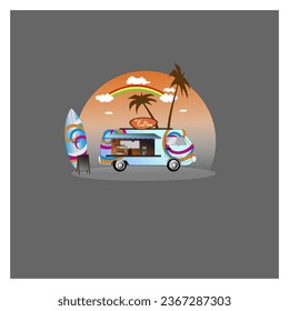 Cafe Truck,small business graphic. Modern flat vector concept illustration - van selling outdoors. coffee shop