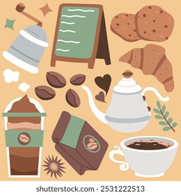 vetor desenhado à mão do pacote da variedade do café