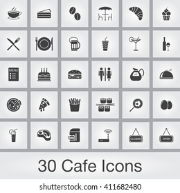Cafe vector icons set, food modern solid symbol collection, pictogram pack isolated on gray