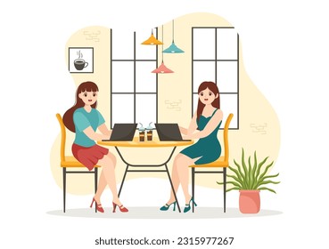 Cafe Vector Illustration of Interior with Bar stand, Table and Armchairs in Flat Cartoon Hand Drawn Landing Page Restaurant Background Templates