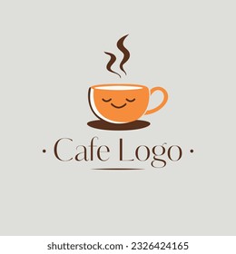 Cafe vector logo design. Cup of coffee logotype. Funny cafeteria logo template.