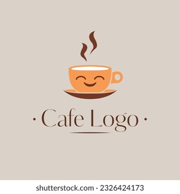 Cafe vector logo design. Cup of coffee logotype. Funny cafeteria logo template.