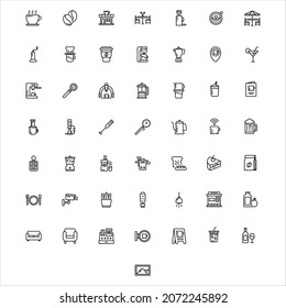 Cafe Vector Outline Icon Set. Contains such icons as coffee grinder, coffee dripper, portafilter, coffee bean, syphon, aeropress, and more. Expanded stroke.