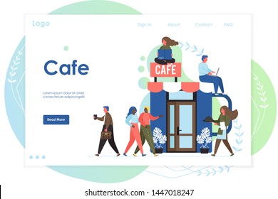 Cafe Vector Website Template, Web Page And Landing Page Design For Website And Mobile Site Development. Restaurant Dining, Corporate Food And Cafeteria Services.