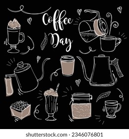Cafe wallpaper or coffee day campaign template in hand drawn of coffee design