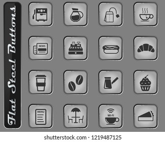 Cafe web icons on the flat steel buttons