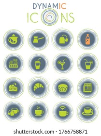 iconos web de cafe sobre fondo blanco con líneas dinámicas para animación