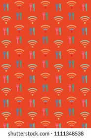 cafe with wi-fi pattern on a red background