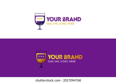 Cafe wine Chat Logo Design Template
