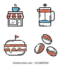Cafe_brown Flat Icon Set Isolated On White Background