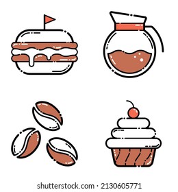 Cafe_brown Flat Icon Set Isolated On White Background