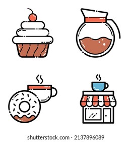 Cafe_brown Flat Icon Set Isolated On White Background