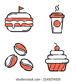 Cafe_red Flat Icon Set Isolated On White Background