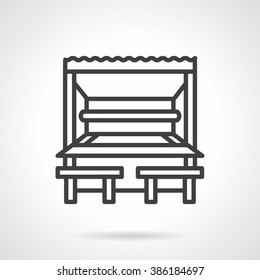 Cafe-bar and bungalows. Park cafe. Drink table and bench. Summer leisure. Vector icon simple black line style. Single design element for website, business.