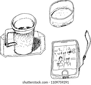 At Cafe,coffee cup,glass of water,smartphone