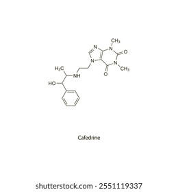 Cafedrina, fármaco vasodilatador de estrutura molecular esquelética plana utilizado no tratamento da hipertensão. Diagrama científico de ilustração vetorial.